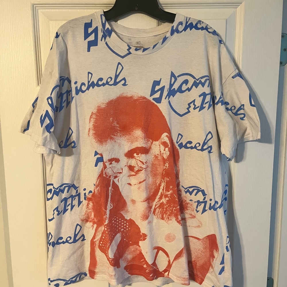 WWE Shawn Michaels White and Blue Graphic Tee with Red Design